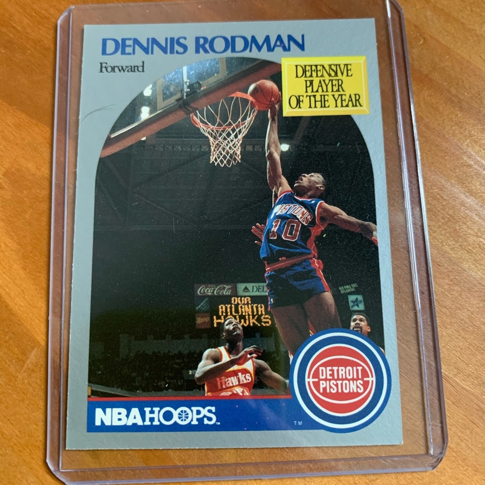 Dennis Rodman 1990 NBA HOOPS DEFENSIVE PLAYER OF THE YEAR CARD
